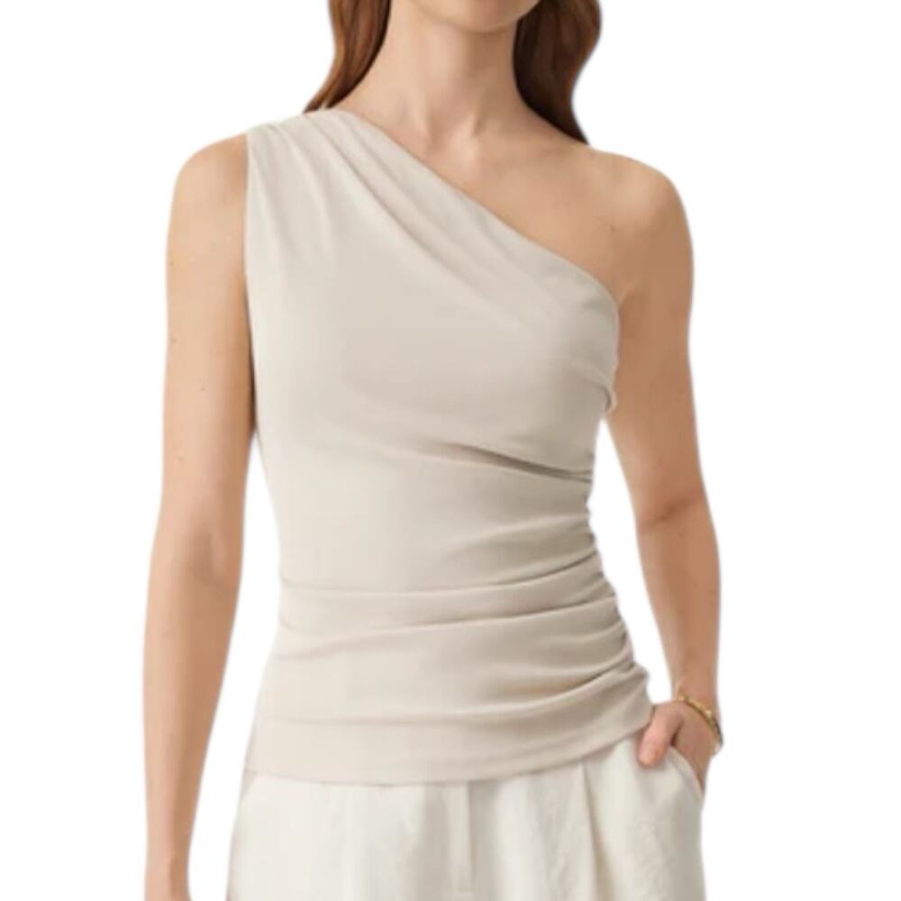 NWT OGL Sandwashed One Shoulder Ruched Brami Top Moring Mist Beige Size Small
